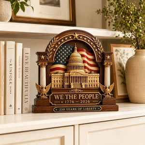 America 250th Anniversary Wooden Block Desk Ornament | 1776-2026 US Flag 4th Of July Home Decor