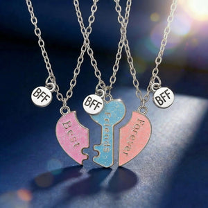 "Best Friends Forever" Magnetic Heart Puzzle Necklace 3-Piece Set | Graduation Friendship Gift For Besties & Sisters