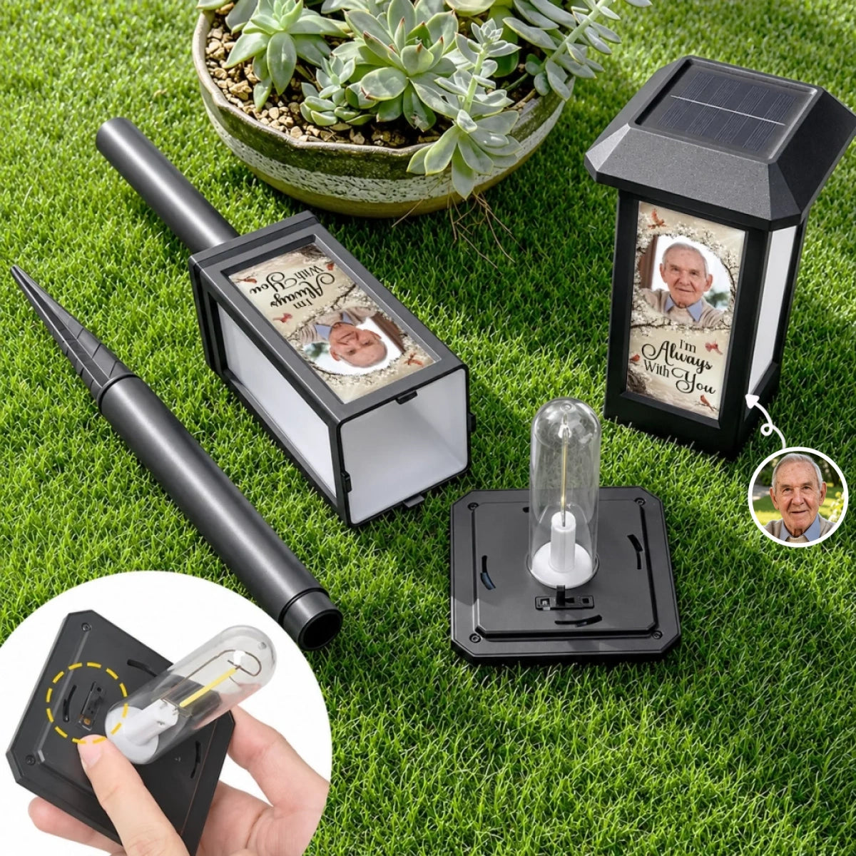 Personalized Memorial Solar Garden Light With Photo | Gone From Sight Sympathy Gift For Loss Of Love