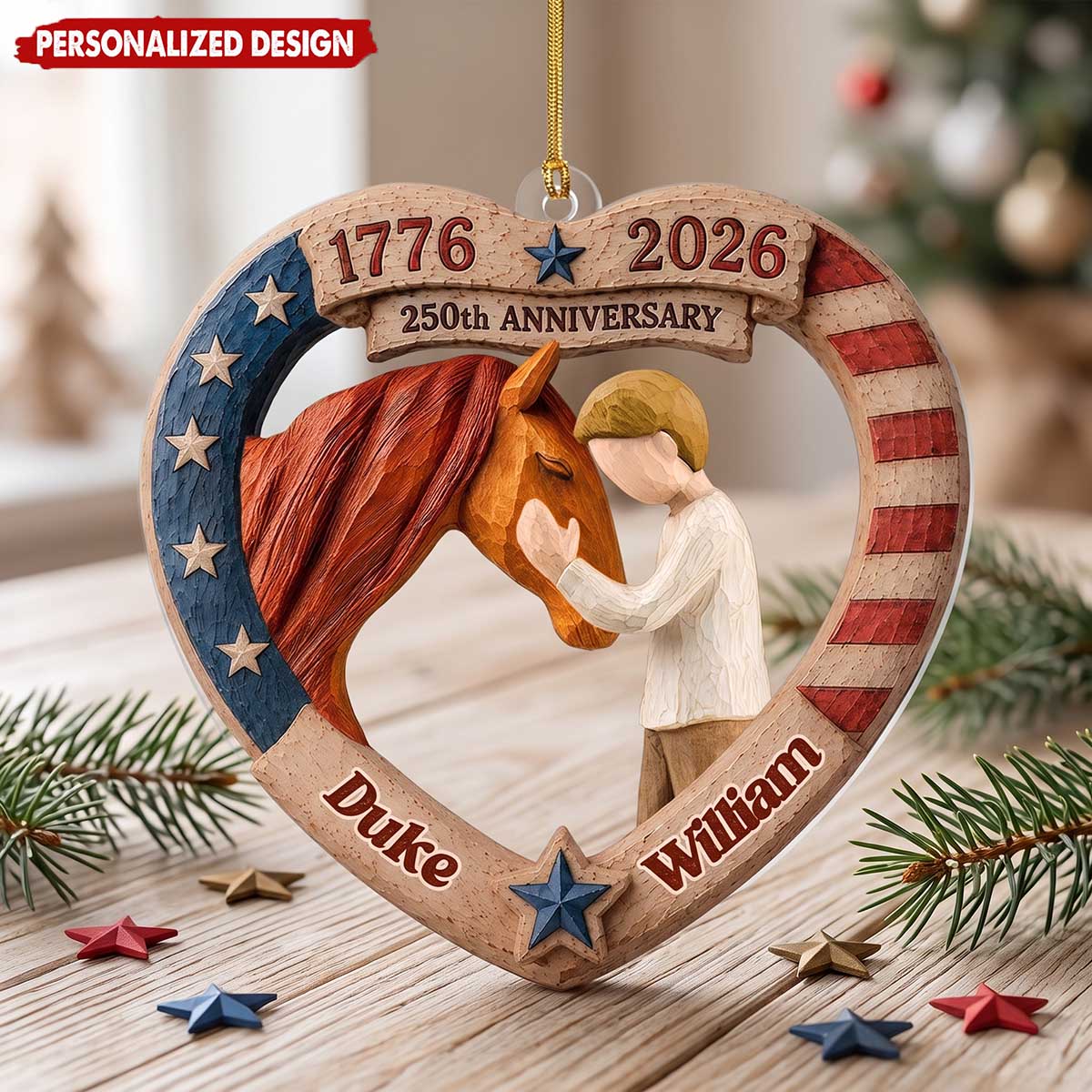 Personalized "Equestrian Bond Ver America 250" Acrylic Ornament | Christmas Gift For Horse Lover
