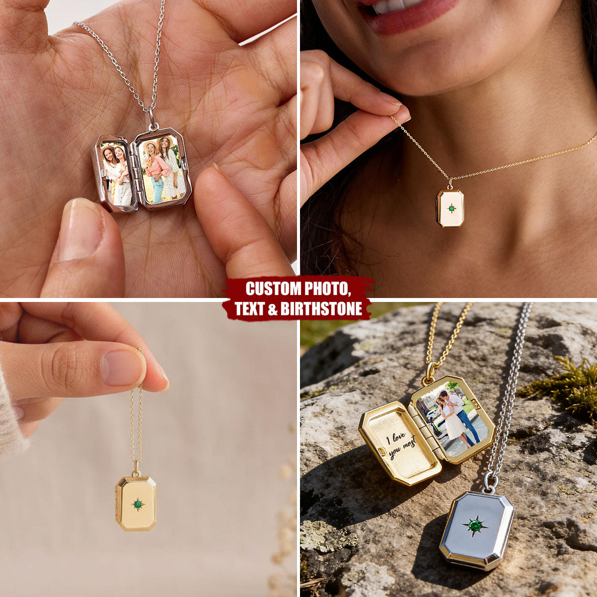 Personalized Hidden Picture Engraved Locket Necklace With Birthstone & Name - Valentine's Day Mother's Day Gift For Mom & Girlfriend