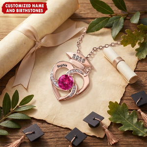 Personalized Graduation Cap Heart Necklace With Birthstone & Name |  Graduation Gift For Graduates Family Friends