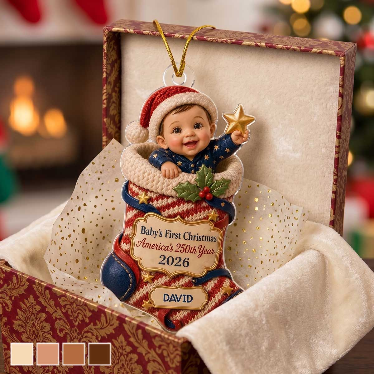 Personalized Acrylic Ornament With Smiling Baby Holding A Star | Creative First Christmas Gift For Family