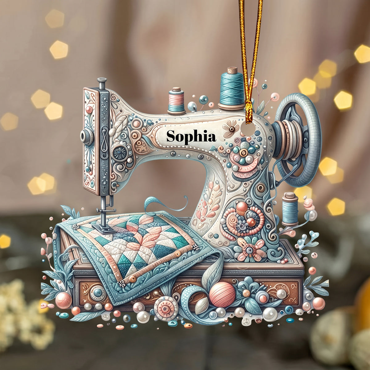 Personalized Sewing Machine Acrylic Ornament | Christmas Birthday Gift For Sewing Lover