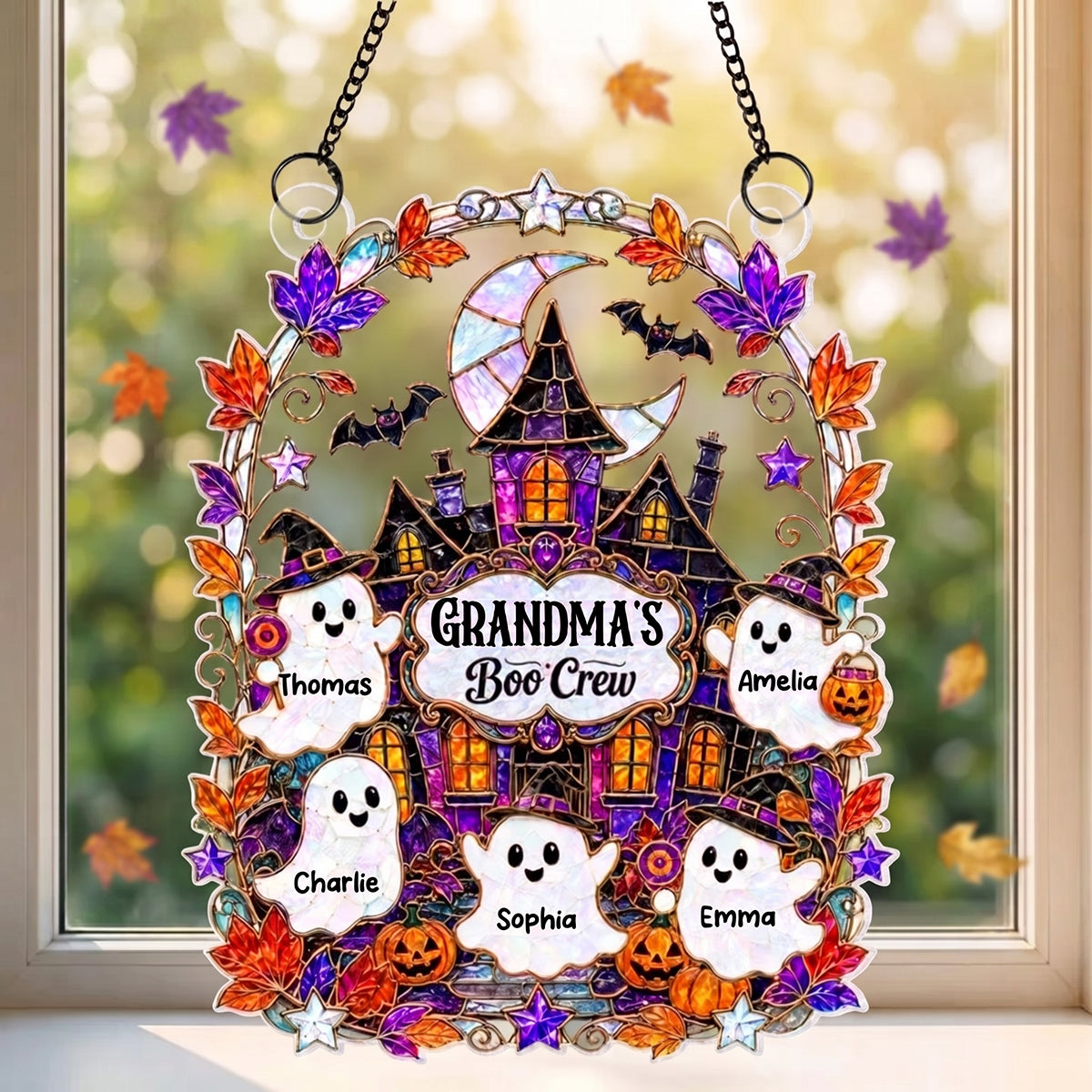 Personalized Acrylic Suncatcher Ornament | Grandma's Boo Crew Halloween Window Decor