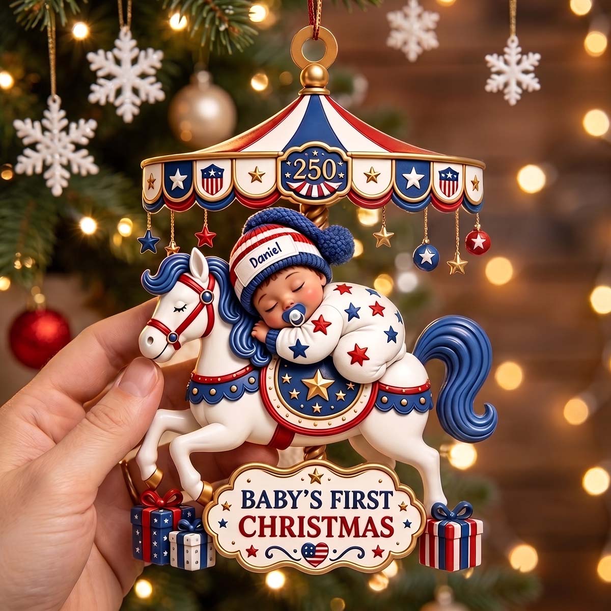 Baby's First Christmas Carousel Horse - Personalized Acrylic Ornament For New Parents