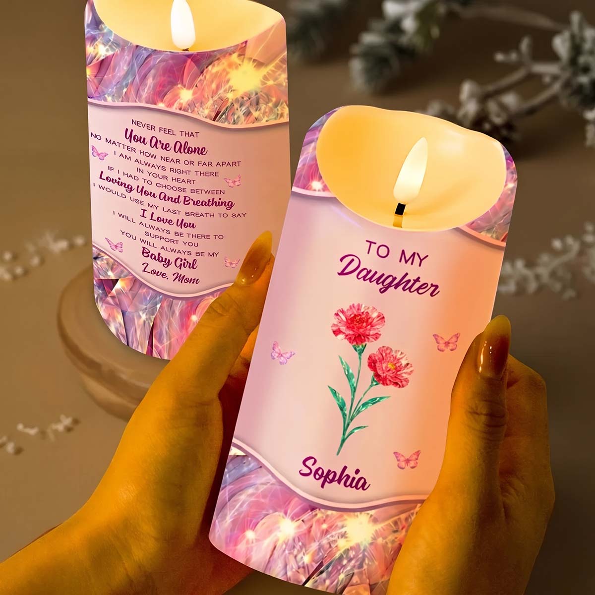 To My Daughter Never Feel That You Are Alone - Personalized LED Candle Birthday Keepsake For Daughter