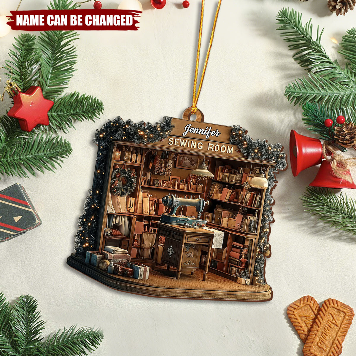 Personalized Vintage 3D Effect Miniature Sewing Machine Room Wooden Ornament With Name - Creative Mother's Day Gift For Mom & Grandma