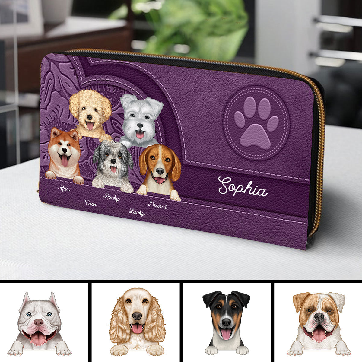 Cute Dogs Aesthetic Pattern - Birthday, Loving Gift For Dog Mom, Dog Lovers - Personalized Leather Long Wallet