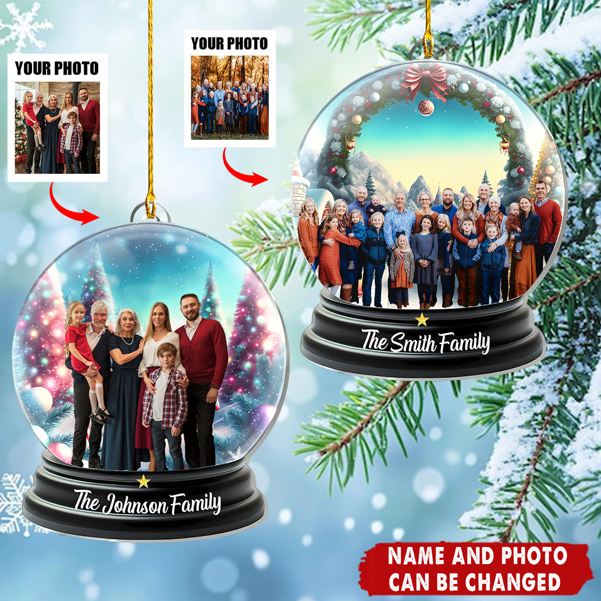 Personalized Family Photo Christmas Ornament With Last Name, Seal The Family Memory In Romantic Acrylic Decoration