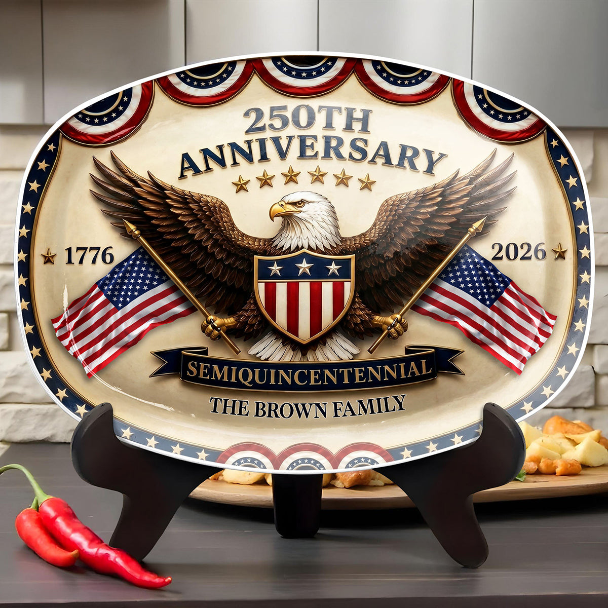 Personalized USA 250th Anniversary Serving Plate | 1776-2026 Patriotic Decorative Gift For Family