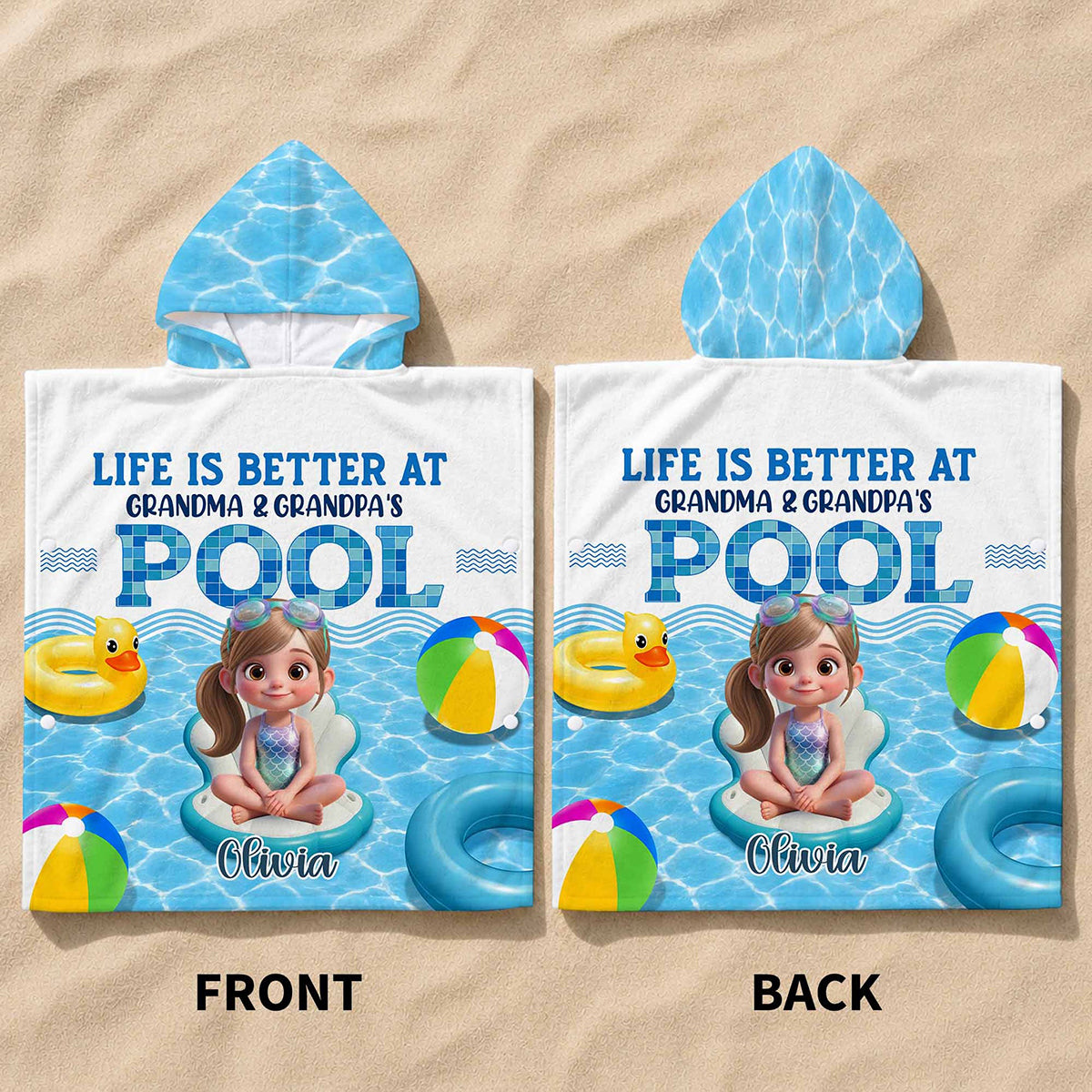 Personalized Kids Hooded Beach Towel With "Life Is Better At Pool" | Kids Summer Beach Holiday Gift