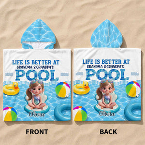 Personalized Kids Hooded Beach Towel With "Life Is Better At Pool" | Kids Summer Beach Holiday Gift