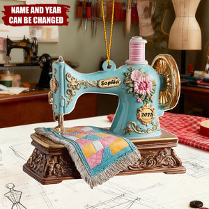 Personalized Vintage Sewing Machine Acrylic Ornament With Name & Year | 3D Effect | Unique Xmas Gift For Sewing Lovers Seamstress Mom & Crafter
