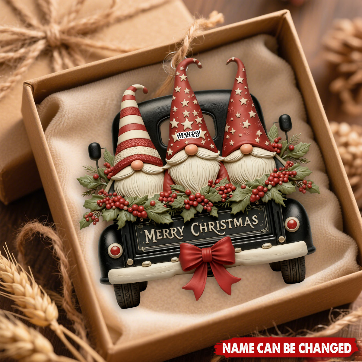 Personalized Christmas Vintage Dwarf Truck Ornament With 1-3 Names on Star Hats Best Gift For Family Friend