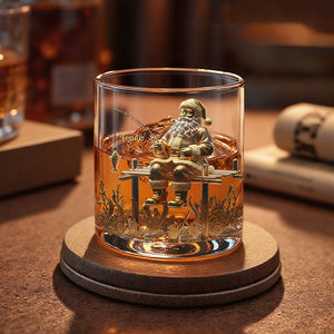 Personalized Santa Claus Fishing Whisky Glass With Name Exclusive Christmas Tipsy Moments For Dad Husband & Friend