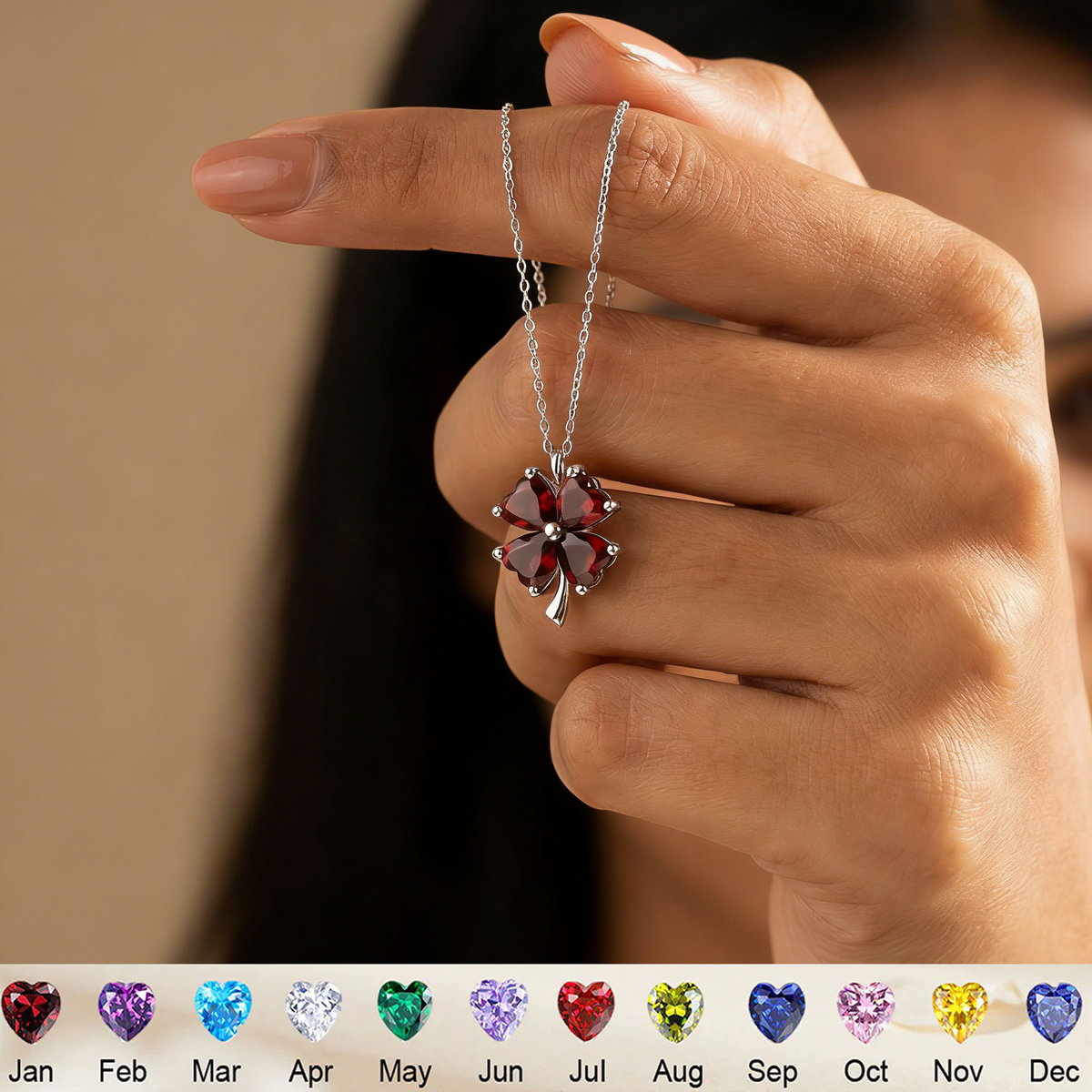 Personalized Lucky Four Leaf Clover Necklace With Heart Birthstone |  Mother's Day Gift For Mom