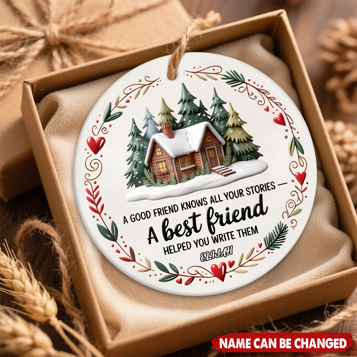 Personalized Best Friend Round Christmas Ceramics Ornament With Name Unique Christmas Gift For Friend Soulmate