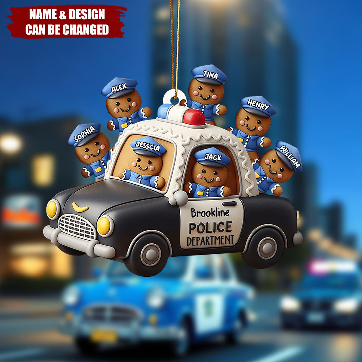 Personalized Gingerbread Man Police Officer Car Ornament With 1-10 Names And design Christmas & Law Enforcement Gifts For Brave Hero