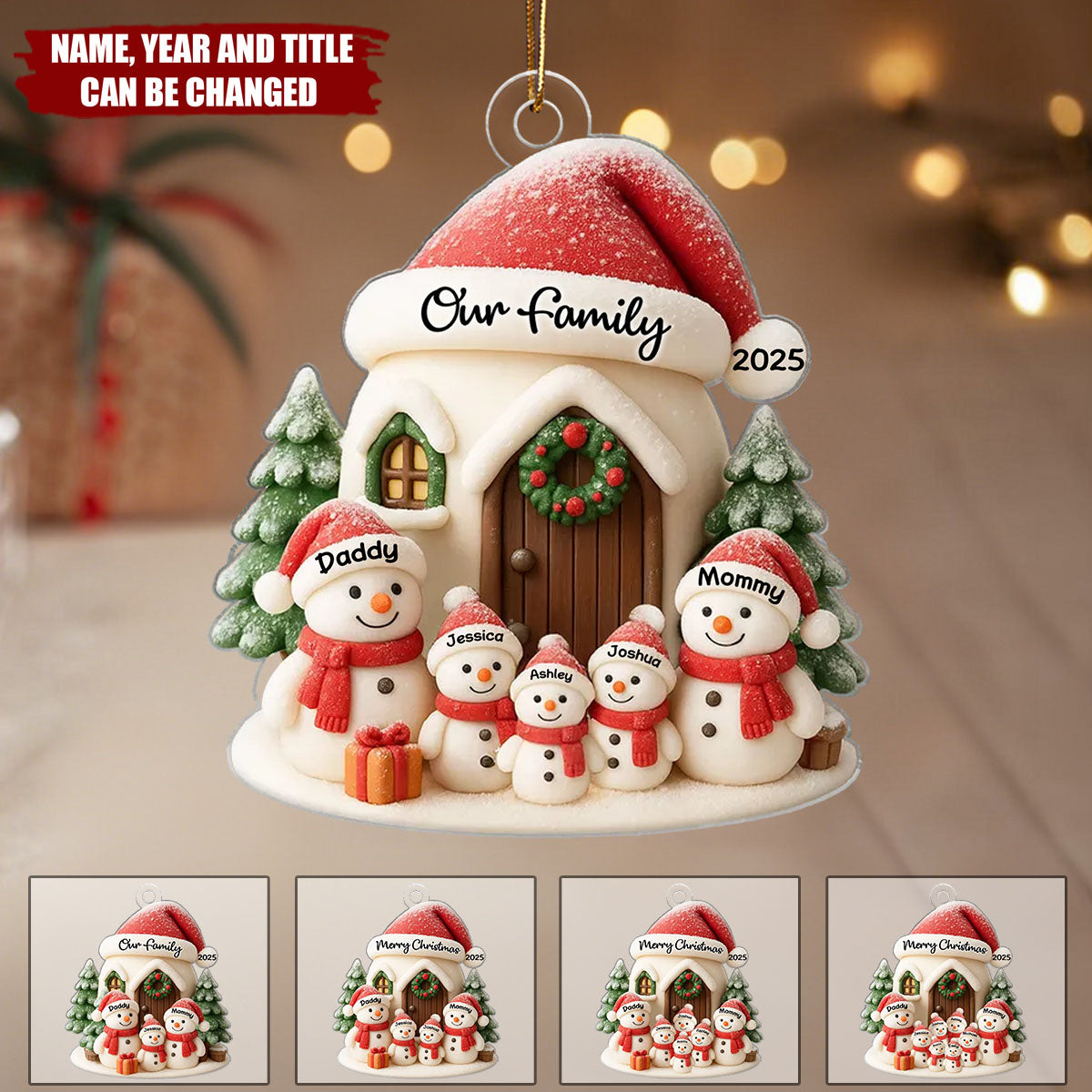Personalized Snowman Family Christmas Ornament With Names & Year,Witness Our Family Celebrating Christmas