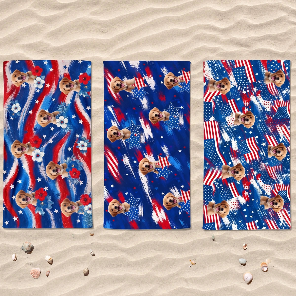 Custom Pet Photo Beach Towel | Patriotic 4th Of July Summer Vacation Gift For Dog Cat Lover