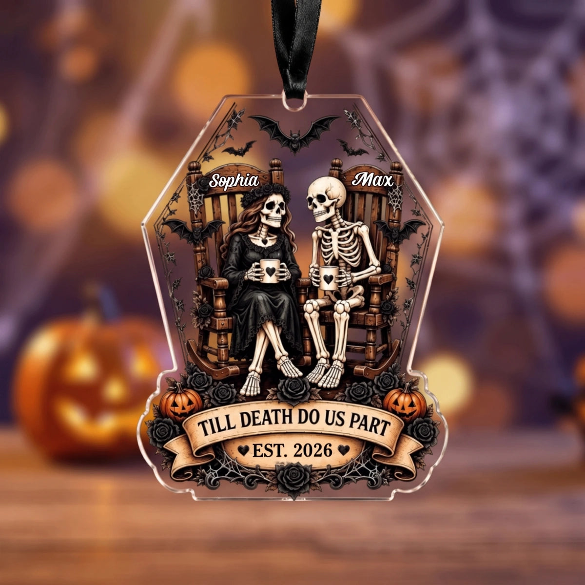 Personalized "Till Death Do Us Part" Halloween Skeleton Couple Ornament - Gothic Anniversary Gift