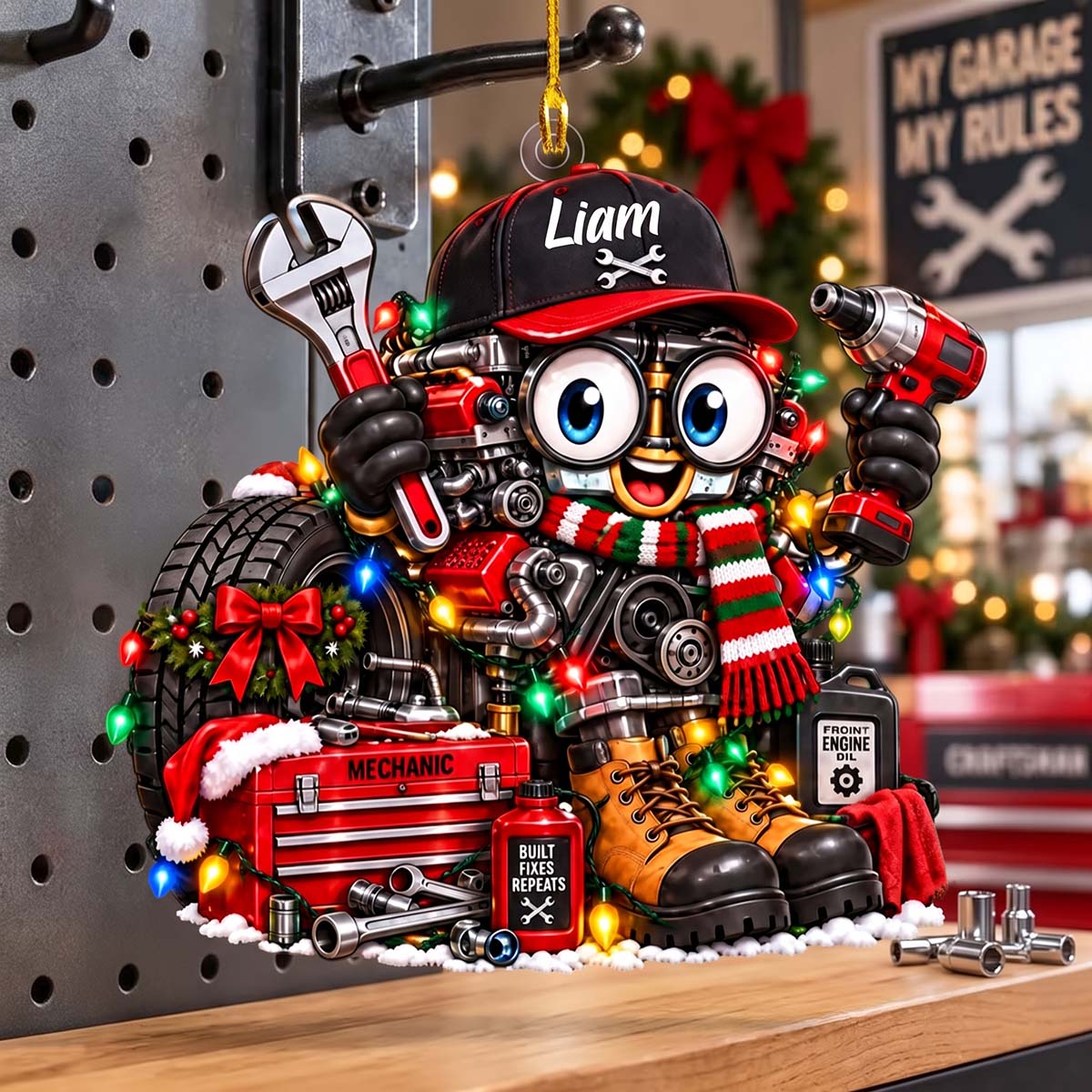 Personalized Mechanic Christmas Ornament | Custom Auto Mechanic Gift, Mechanic Tool Box Ornament