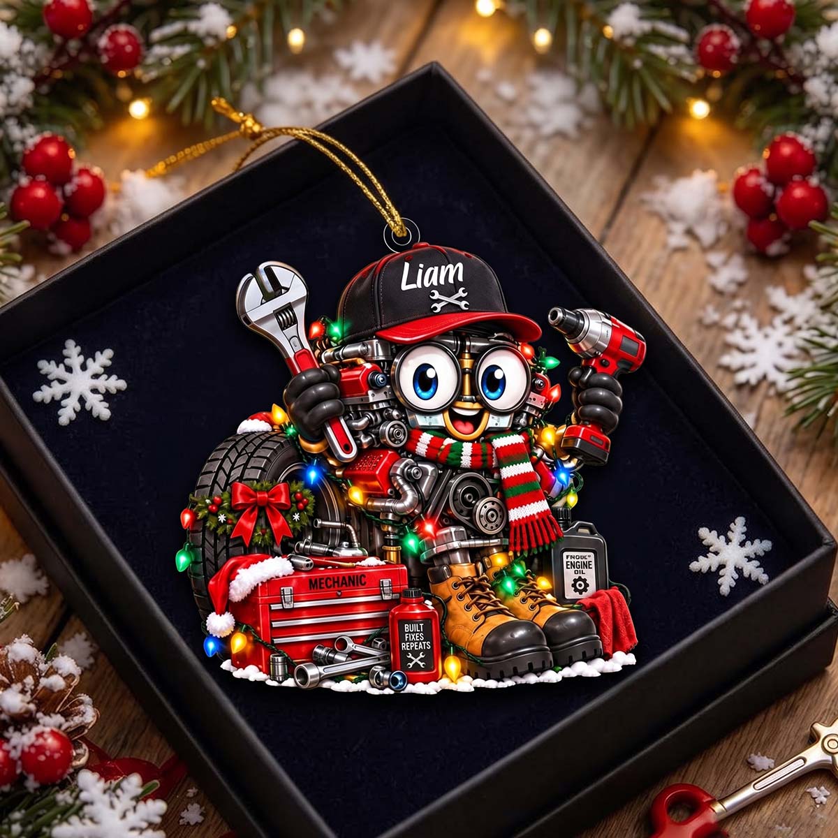 Personalized Mechanic Christmas Ornament | Custom Auto Mechanic Gift, Mechanic Tool Box Ornament