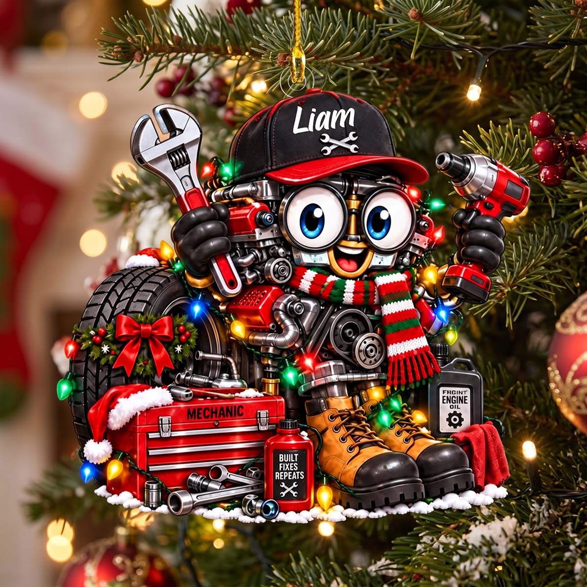 Personalized Mechanic Christmas Ornament | Custom Auto Mechanic Gift, Mechanic Tool Box Ornament