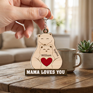 Personalized "Papa Mama Love You" Bear Family Keychain With Names - Perfect Gift For Family