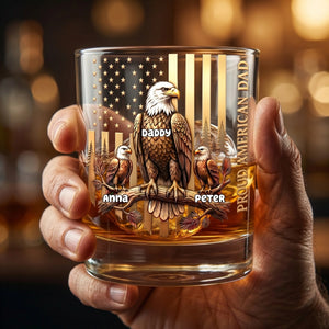 Personalized Proud American Eagle Whiskey Glass With 1-4 Kid's Names- Creative Father's Day Gift