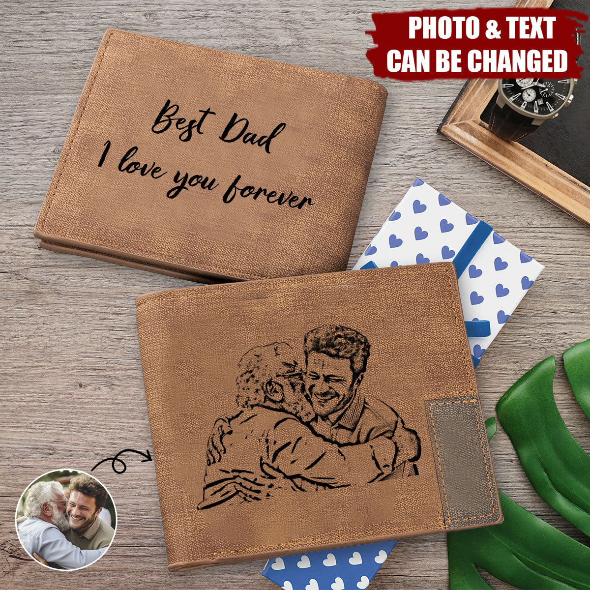 Custom Photo Engraved Personalized Wallets, Gifts For Men Gift For Father's Day