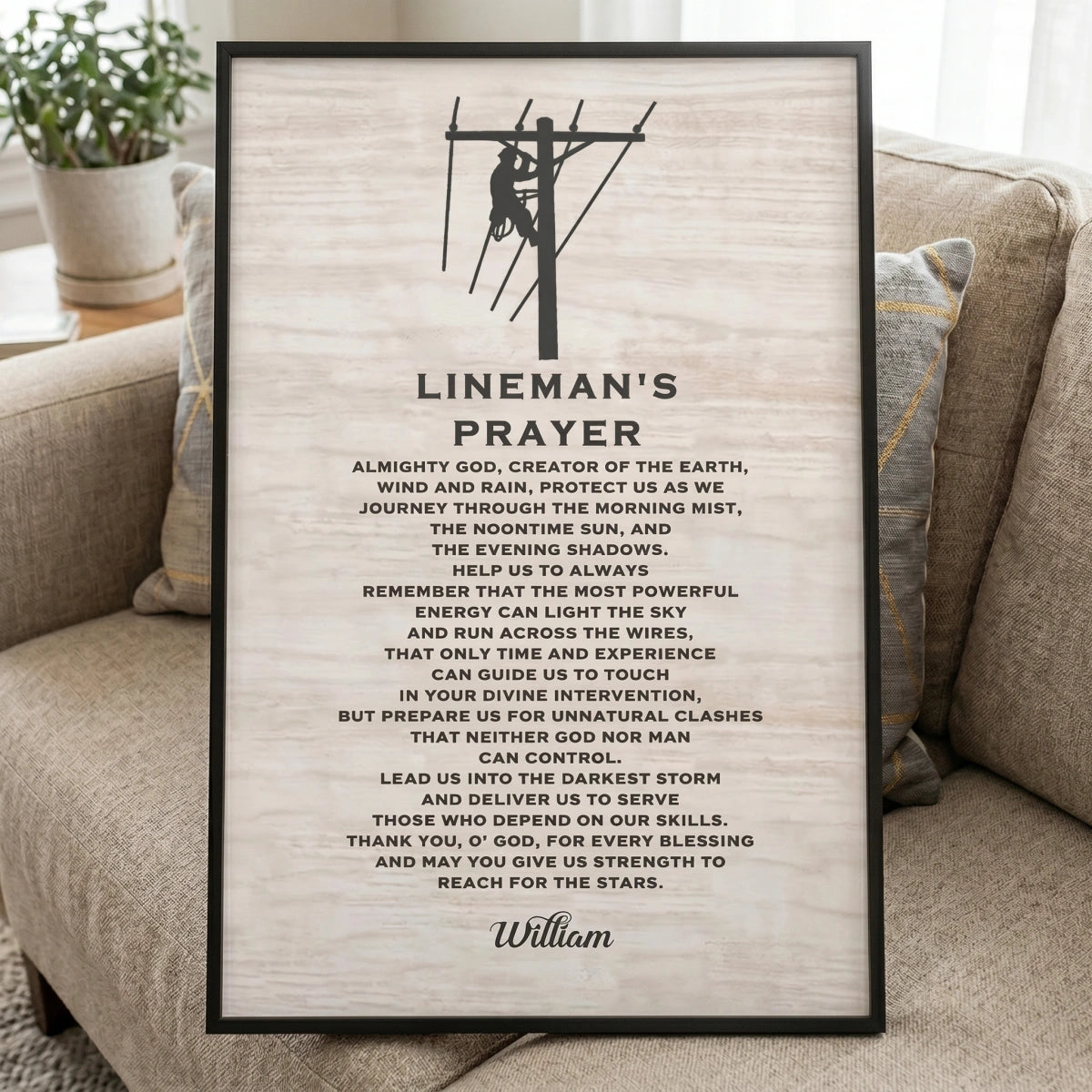 Personalized Lineman's Prayer Canvas Poster | Custom Name Powerline Worker Gift