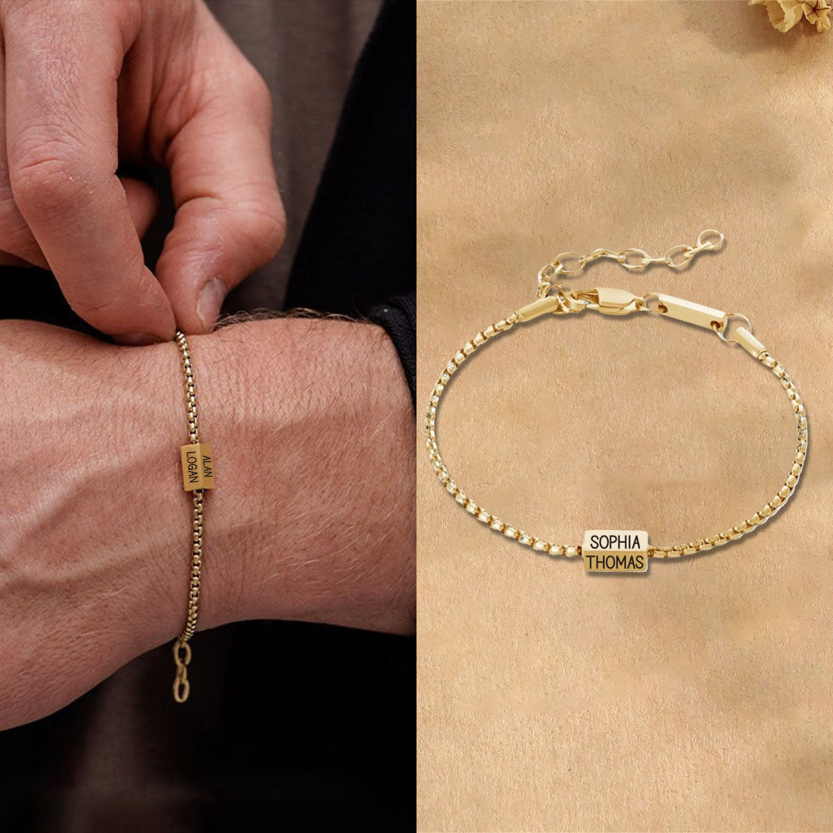 Stainless Steel Square Pearl Cube Personalized Bracelet, Gift For Dad For Husband For Him