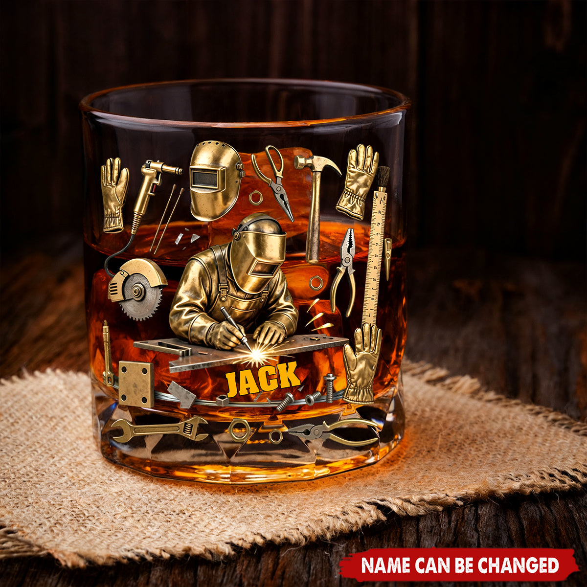 Personalized Strong Welder Whiskey Glass With Name | Unique Christmas Gift For Tradesman Dad Husband