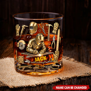 Personalized Strong Welder Whiskey Glass With Name | Unique Christmas Gift For Tradesman Dad Husband