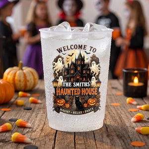 Personalized Haunted House Party Cups - Spooky Black Cat Frosted Favors- Halloween Gifts For Family