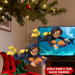 Personalized Deep Sea Diver 3D Effect Acrylic Ornament With Name And Icon – Perfect Snorkeler Xmas Gift For Scuba Diving Lovers & Kids