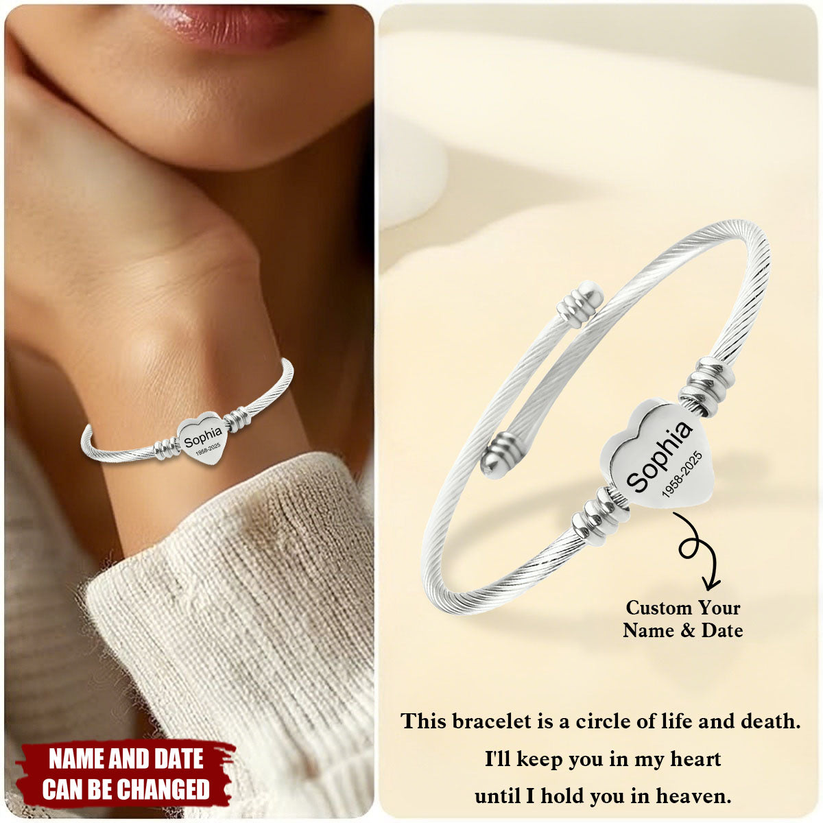 Personalized "In Memory of" Bracelet With Name & Date - A Heartfelt Memorial Gift To Honour The Loss Of Loved One