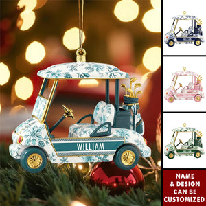 Personalized Floral Golf Cart Acrylic 3D Effect Ornament With Name - Christmas Decor Birthday Gift For Golfers