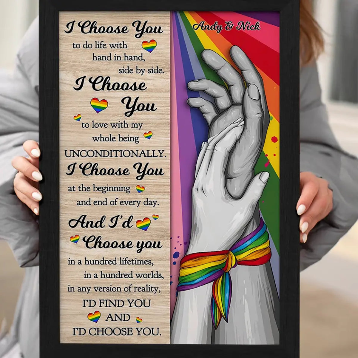 Personalized Poster LGBTQ+ Couple Hand In Hand | Pride Month  & Anniversary Gift