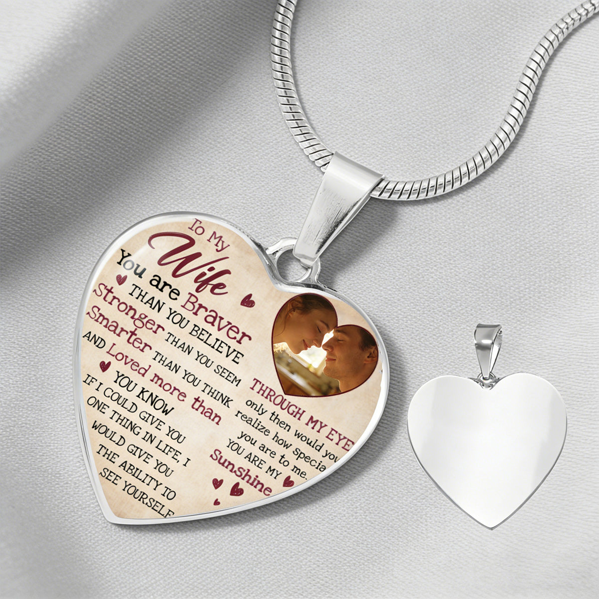 Personalized To My Wife Heart-Shaped Romantic Necklace With Photo & Name - Valentine's Day Anniversary Gift For Wife