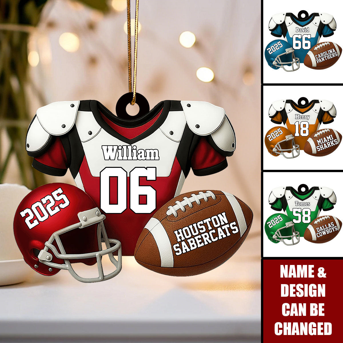 Personalized American Football Jersey Ornament With Name Number & Year Unique Christmas Gift For Player Coach Sports Lover