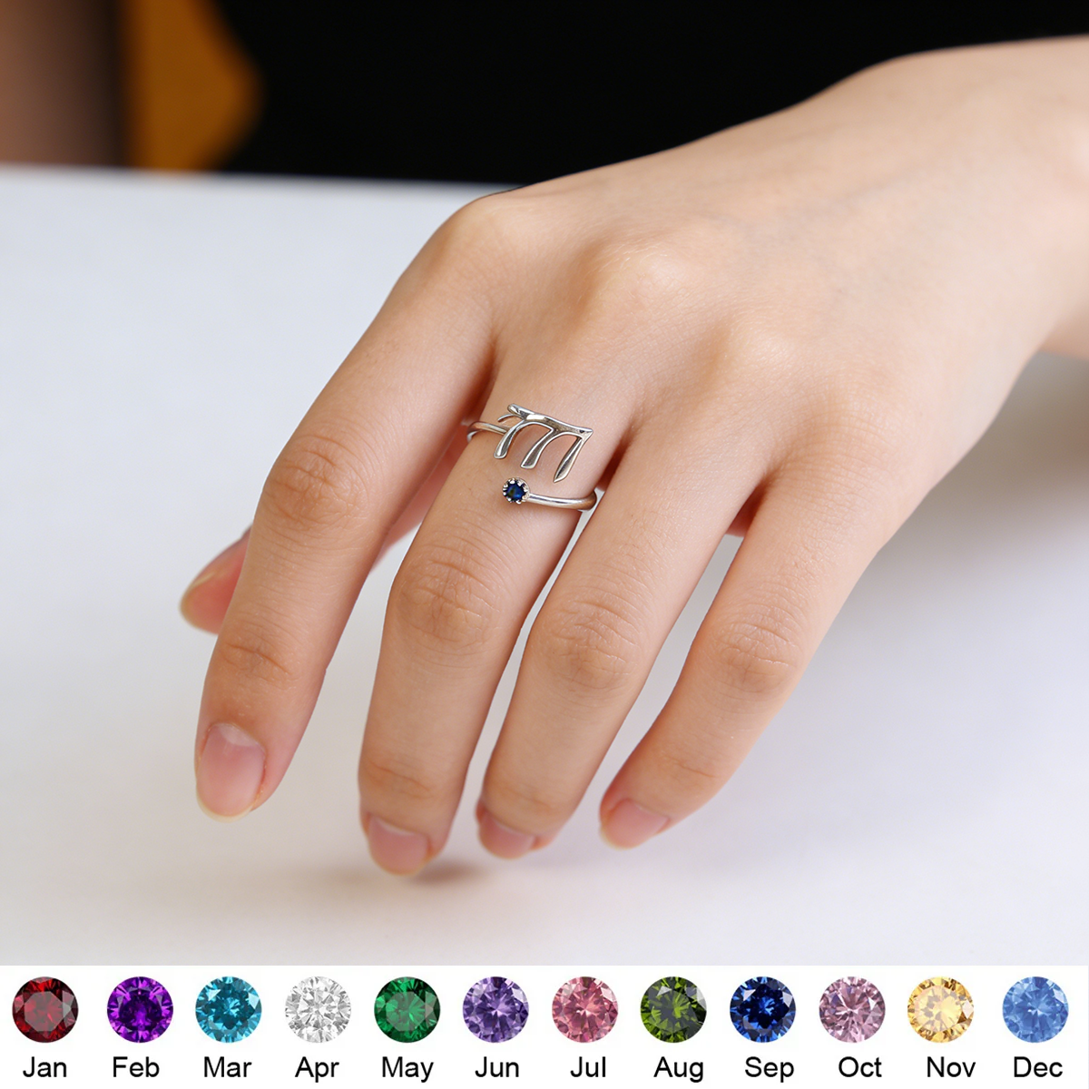 Personalized Birthstone Angel Number Ring With 111-999  |  Jewelry Gift For Women