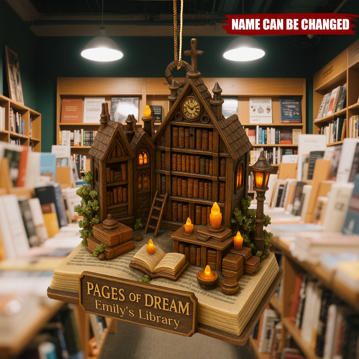 Personalized "Pages of Dream" Wooden Ornament With Name,Cozy Unique Gift For Book Lovers & Library