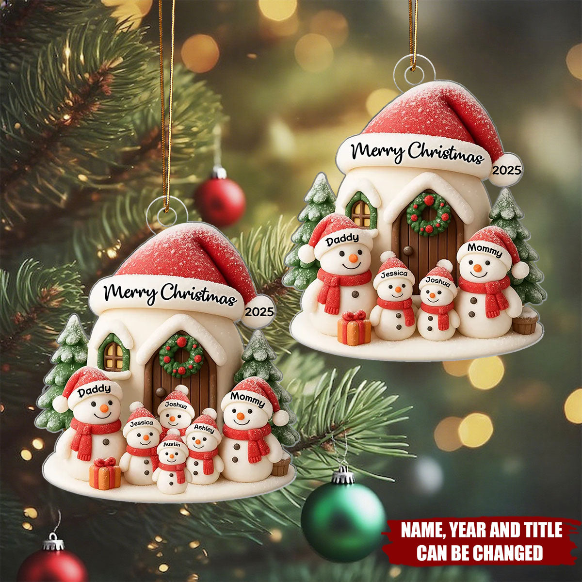 Personalized Snowman Family Christmas Ornament With Names & Year,Witness Our Family Celebrating Christmas