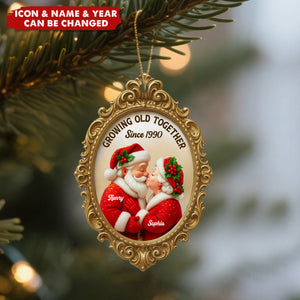 Personalized Vintage Mr. & Mrs. Claus Frame Ornament With Names Design & Year "Growing Old Together Since" Christmas Decoration For Couples