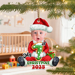 Personalized Cute Baby in Santa Suit Ornament With Photo Heartfelt Baby's 1st Christmas Gift For New Parents For Family
