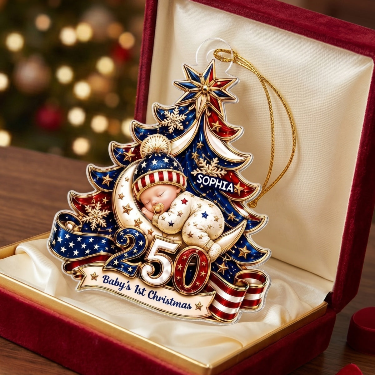 Personalized America 250th Anniversary Baby First Christmas Acrylic Ornament - Gift For Newborn