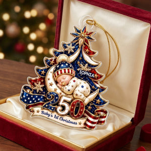 Personalized America 250th Anniversary Baby First Christmas Acrylic Ornament - Gift For Newborn